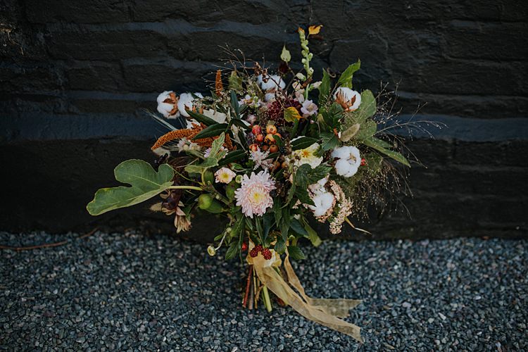 Bouquet Flowers Bride Bridal Ribbon Greenery Banquets Bonfires Autumn Wedding Ideas https://lolarosephotography.com/