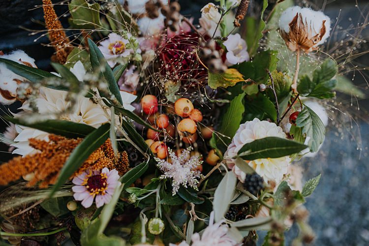 Bouquet Flowers Bride Bridal Ribbon Greenery Banquets Bonfires Autumn Wedding Ideas https://lolarosephotography.com/