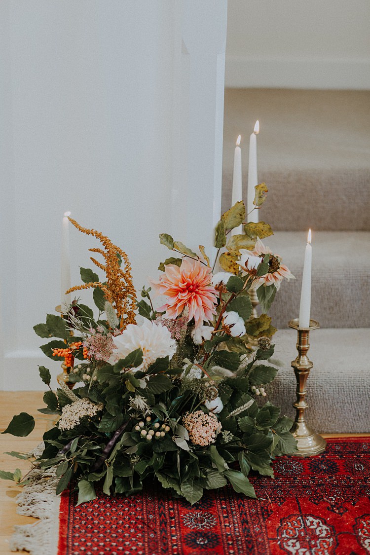Flower Arrangement Dahlias Banquets Bonfires Autumn Wedding Ideas https://lolarosephotography.com/