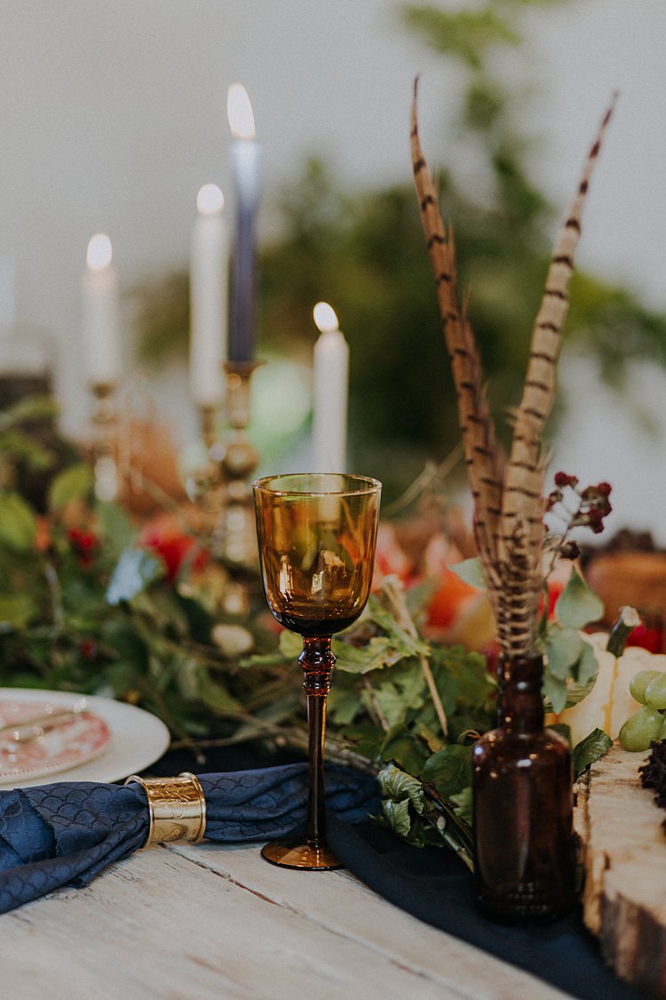 Table Tablescape Decoration Flowers Vegetables Fruit Pumpkins Candles Feather Banquets Bonfires Autumn Wedding Ideas https://lolarosephotography.com/