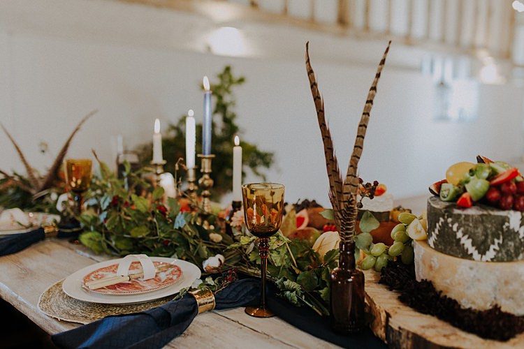 Table Tablescape Decoration Flowers Vegetables Fruit Pumpkins Candles Banquets Bonfires Autumn Wedding Ideas https://lolarosephotography.com/