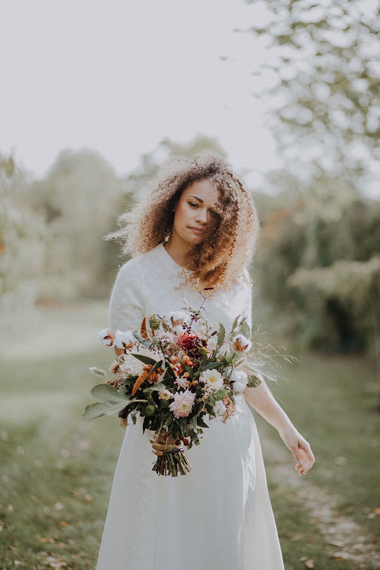 Bouquet Flowers Bride Bridal Ribbon Greenery Banquets Bonfires Autumn Wedding Ideas https://lolarosephotography.com/