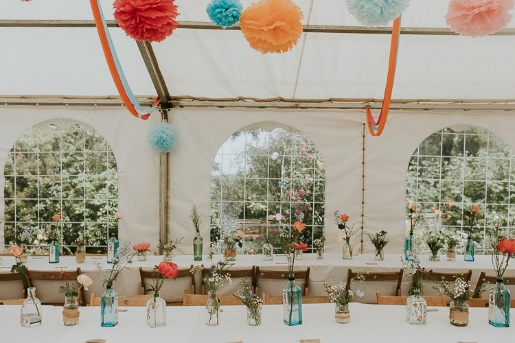 Bottle Flowers Bright Colourful DIY Back Garden Wedding http://jonnymp.com/