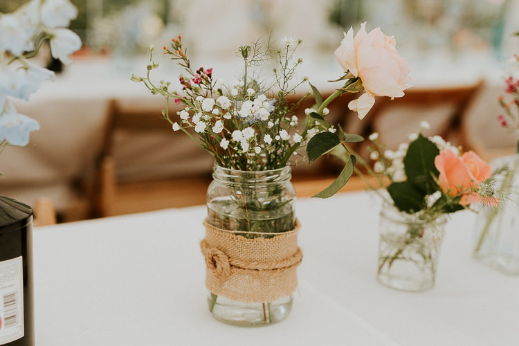 Hessian Burlap Jar Flowers Bright Colourful DIY Back Garden Wedding http://jonnymp.com/
