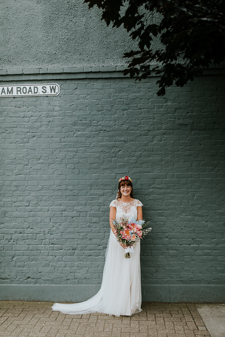 Iris Halfpenny London Lace Dress Gown Bride Bridal Veil Bright Colourful DIY Back Garden Wedding http://jonnymp.com/