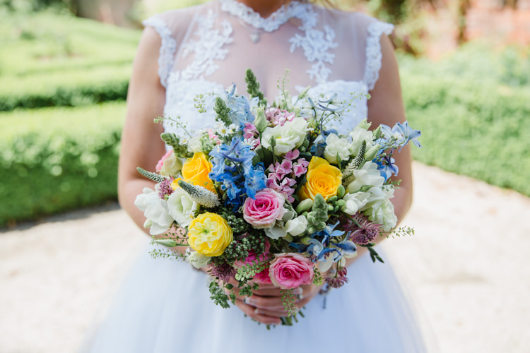Bride Bridal Bouquet Wildflower Multicolour Lace High Neck Dress Gown Relaxed Fun Beach DIY Wedding http://www.michellehuggleston.com/