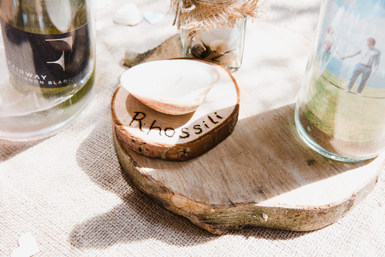 Table Name Wood Slice Tree Centre Relaxed Fun Beach DIY Wedding http://www.michellehuggleston.com/