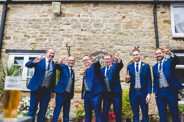 Groom Groomsmen Blue Suits Waistcoats Grey Rainbow Farm Creative Wedding http://www.livvy-hukins.co.uk/