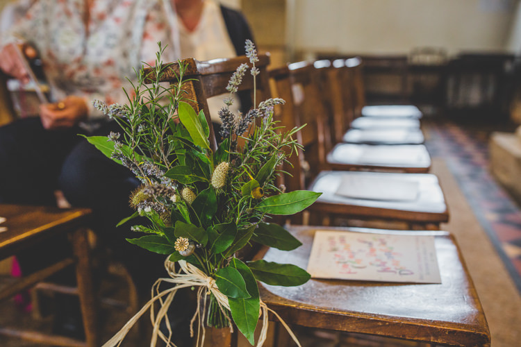 Pew End Chair Flowers Rainbow Farm Creative Wedding http://www.livvy-hukins.co.uk/