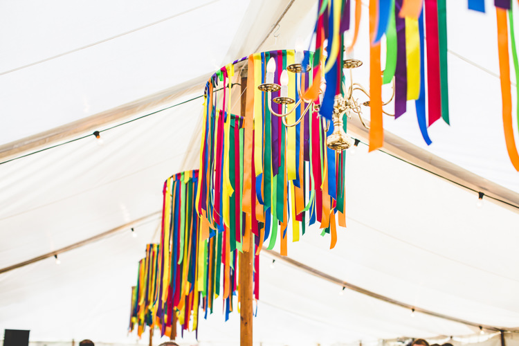 Ribbons Decor Marquee Chairs Chandeliers Rainbow Farm Creative Wedding http://www.livvy-hukins.co.uk/
