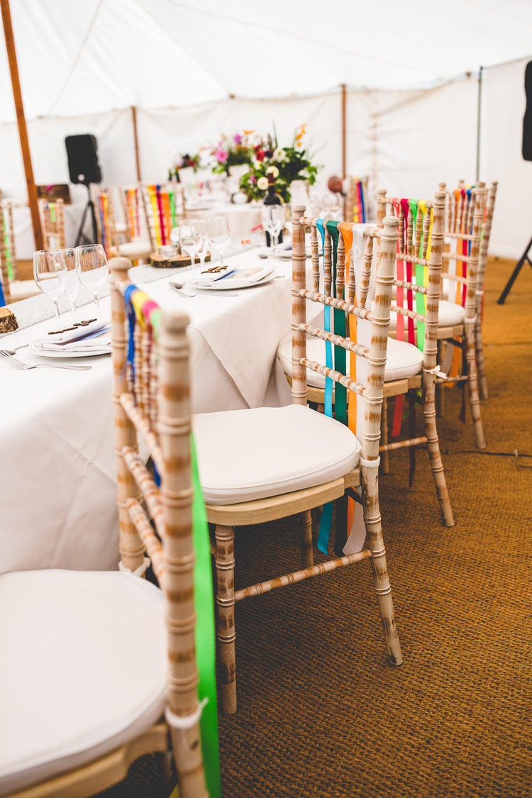 Ribbons Decor Marquee Chairs Chandeliers Rainbow Farm Creative Wedding http://www.livvy-hukins.co.uk/