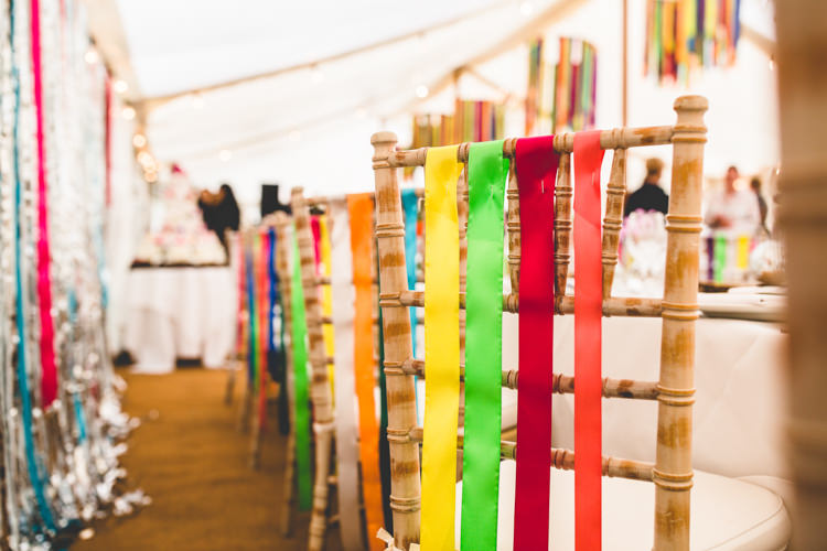 Ribbons Decor Marquee Chairs Chandeliers Rainbow Farm Creative Wedding http://www.livvy-hukins.co.uk/