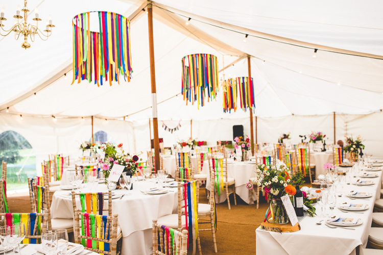 Ribbons Decor Marquee Chairs Chandeliers Rainbow Farm Creative Wedding http://www.livvy-hukins.co.uk/