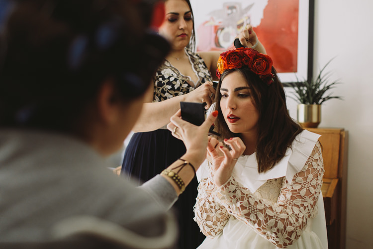 Bride Bridal Lace Flower Crown Red Burgundy Rose Alternative London Warehouse Wedding https://www.lukehayden.co.uk/