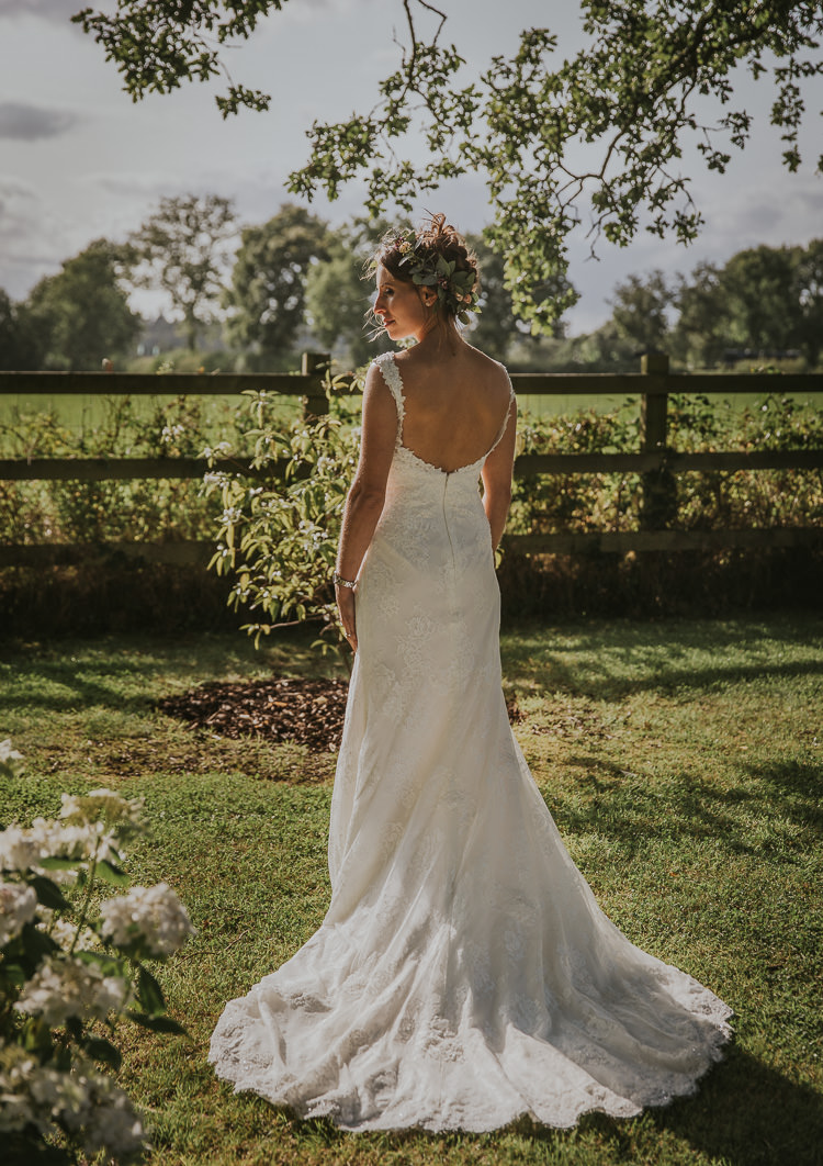 Lace Dress Gown Train Low Back Bride Bridal Sperry Tent Marquee Farm Wedding http://www.paulunderhill.com/