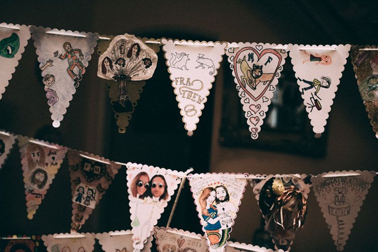 Homemade Bunting Personalised Crafty Drawings Opulent Eccentric Berry Gold Wedding https://mattaustinimages.co.uk/