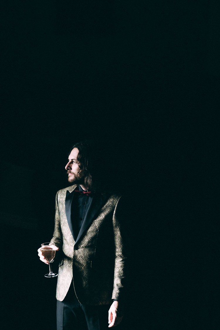Groom Gold Jacket Paisley Tuxedo Bow Tie Opulent Eccentric Berry Gold Wedding https://mattaustinimages.co.uk/
