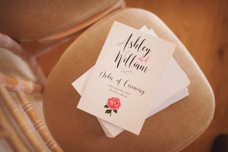 Order of Ceremony Modern Calligraphy English Rose Elegant DIY Country Manor Wedding http://www.bengoode.com/