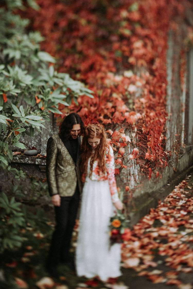 Groom Gold Jacket Paisley Tuxedo Bow Tie Bride Bridal Long Sleeved Dress Gown High Street Boohoo Floral Jacket Opulent Eccentric Berry Gold Wedding https://mattaustinimages.co.uk/