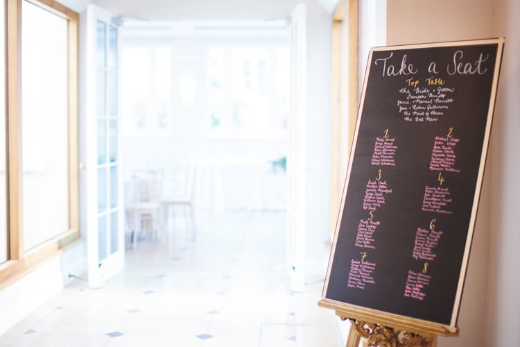 Blackboard Table Plan Seating Chart Gold Frame Easel Elegant DIY Country Manor Wedding http://www.bengoode.com/