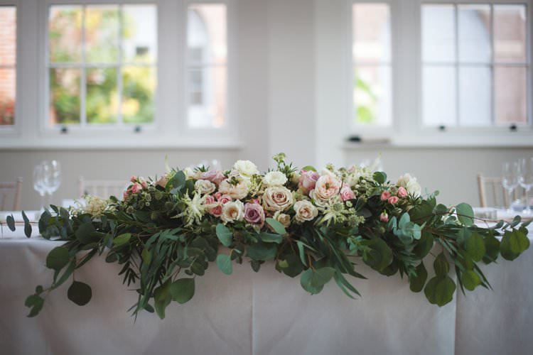 Top Table Runner Rose Pink Pastel Foliage Floral Flowers Elegant DIY Country Manor Wedding http://www.bengoode.com/