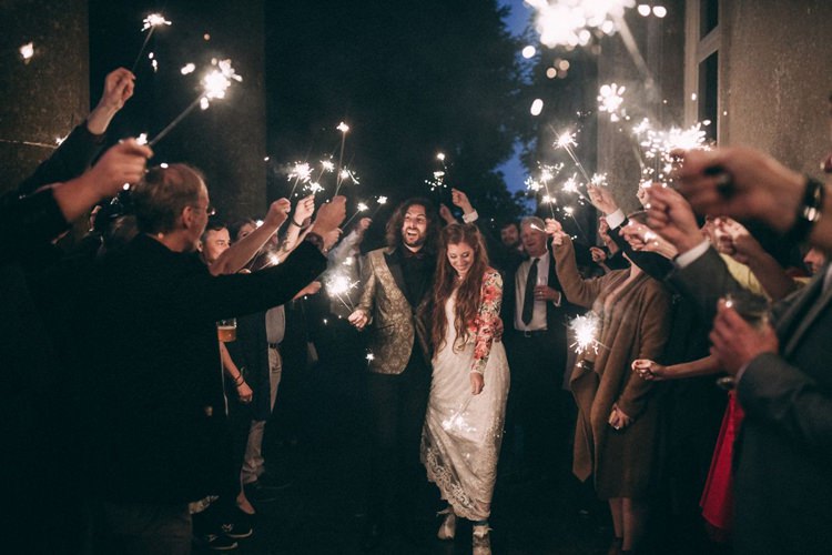 Groom Gold Jacket Paisley Tuxedo Bow Tie Bride Bridal Long Sleeved Dress Gown High Street Boohoo Embroidered Just Married Floral Jacket Sparkler Send Off Opulent Eccentric Berry Gold Wedding https://mattaustinimages.co.uk/