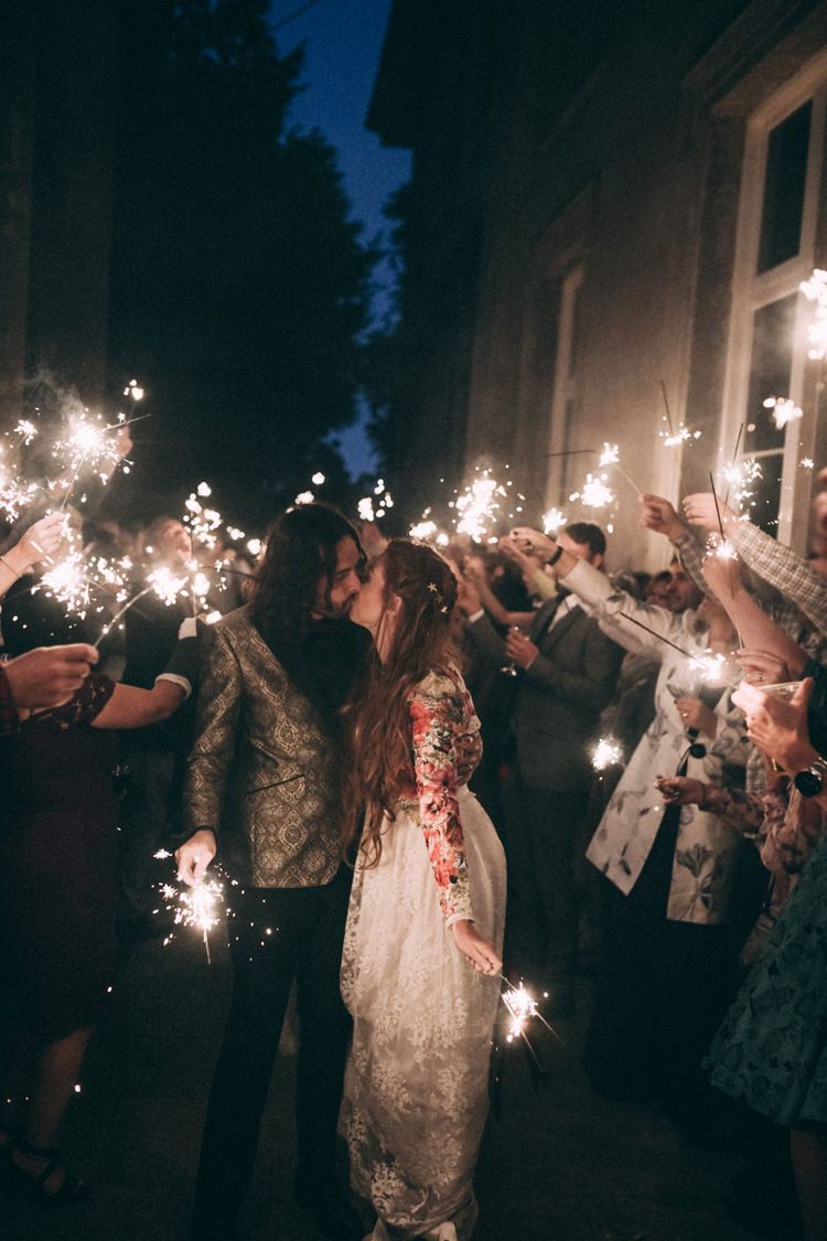 Groom Gold Jacket Paisley Tuxedo Bow Tie Bride Bridal Long Sleeved Dress Gown High Street Boohoo Embroidered Just Married Floral Jacket Sparkler Send Off Opulent Eccentric Berry Gold Wedding https://mattaustinimages.co.uk/