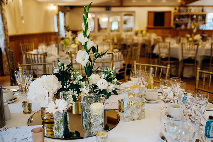 Flowers Table Decor Centrepiece Gold Mirror Bottles Stylish Country House Rave Wedding http://www.mariannechua.com/