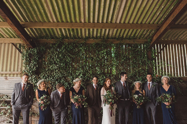 Navy Blue Bridesmaid Dresses Flower Crowns Joyful Warm Cosy Autumn Barn Wedding http://www.rebeccadouglas.co.uk/