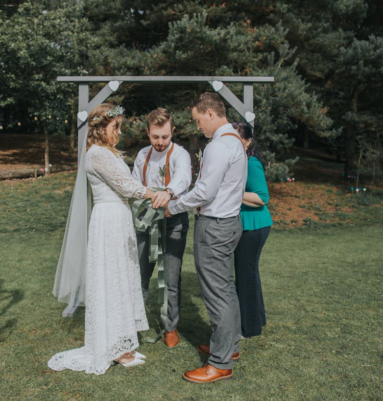 Wooden Arch Outdoor Humanist Ceremony Garden Whimsical Green Copper Rustic DIY Wedding http://www.brookrosephotography.co.uk/