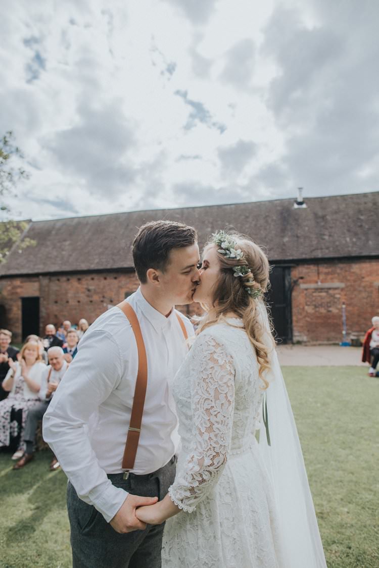 First Kiss Just Married Ceremony Whimsical Green Copper Rustic DIY Wedding http://www.brookrosephotography.co.uk/