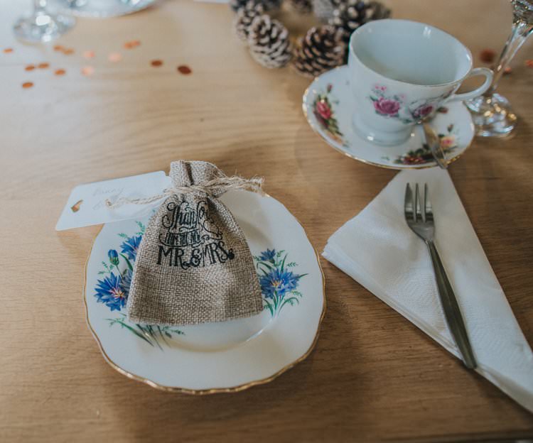 Hessian Burlap Favour Bags Whimsical Green Copper Rustic DIY Wedding http://www.brookrosephotography.co.uk/