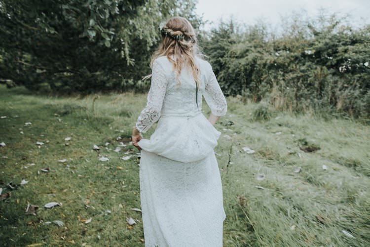 Lace Dress Gown Bride Bridal Sleeves Bohemian Boho Whimsical Green Copper Rustic DIY Wedding http://www.brookrosephotography.co.uk/