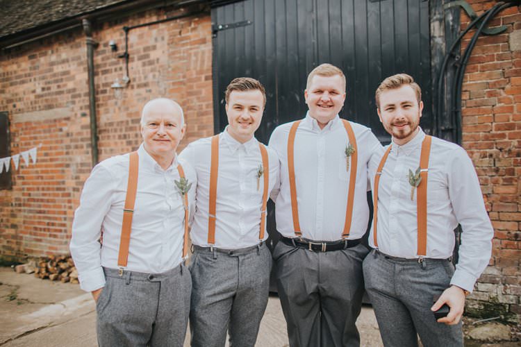 Groom Groomsmen Braces Tweed Grey Trousers Shirt Whimsical Green Copper Rustic DIY Wedding http://www.brookrosephotography.co.uk/