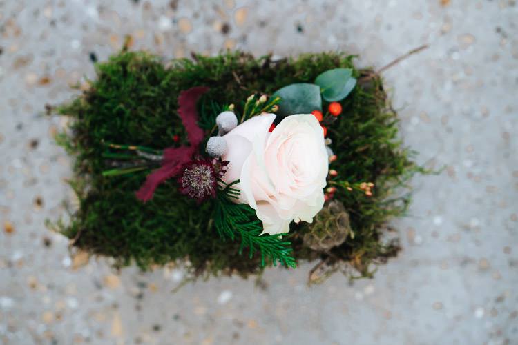 Blush Rose Buttonhole Red Green Winter Wonderland Wedding Ideas http://www.angelawardbrown.com/