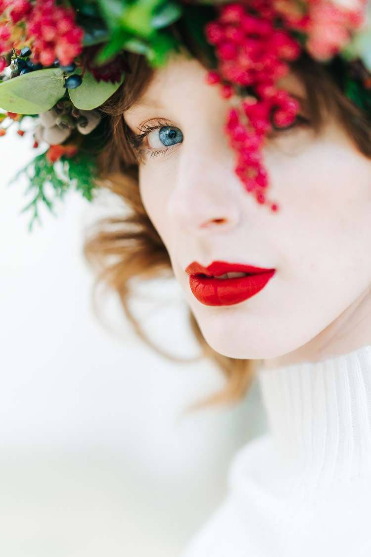 Lipstick Bride Bridal Red Green Winter Wonderland Wedding Ideas http://www.angelawardbrown.com/