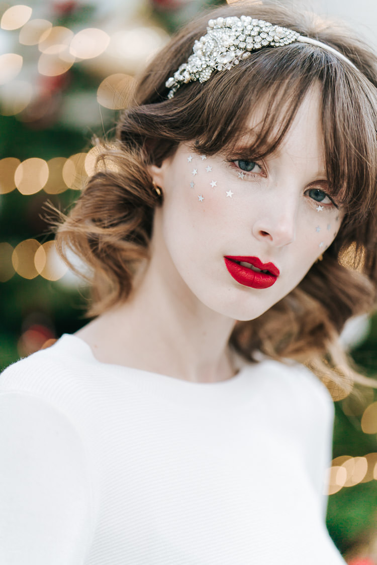 Glitter Star Make Up Bride Bridal Red Green Winter Wonderland Wedding Ideas http://www.angelawardbrown.com/