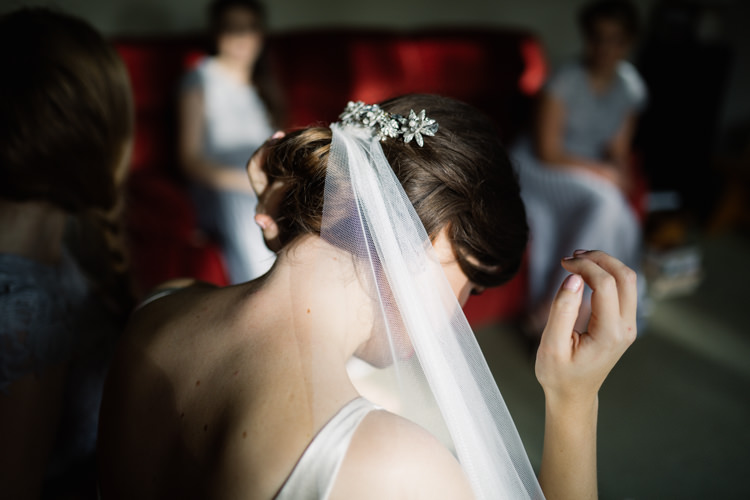 Bride Bridal Veil Hair Piece Up Do Backless Playful Metallic Zoo Winter Wedding https://www.jennbrookesphotographer.com/