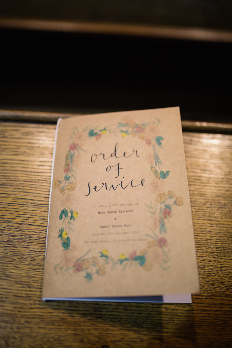 Order of Service Rustic Watercolour Modern Calligraphy Playful Metallic Zoo Winter Wedding https://www.jennbrookesphotographer.com/