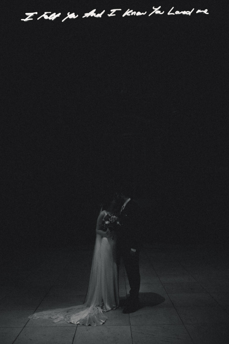 Bride Bridal Gown Dress Backless Silk Bias Veil Groom Paul Smith Tracey Emin Liverpool Cathedral Chapel Neon Playful Metallic Zoo Winter Wedding https://www.jennbrookesphotographer.com/
