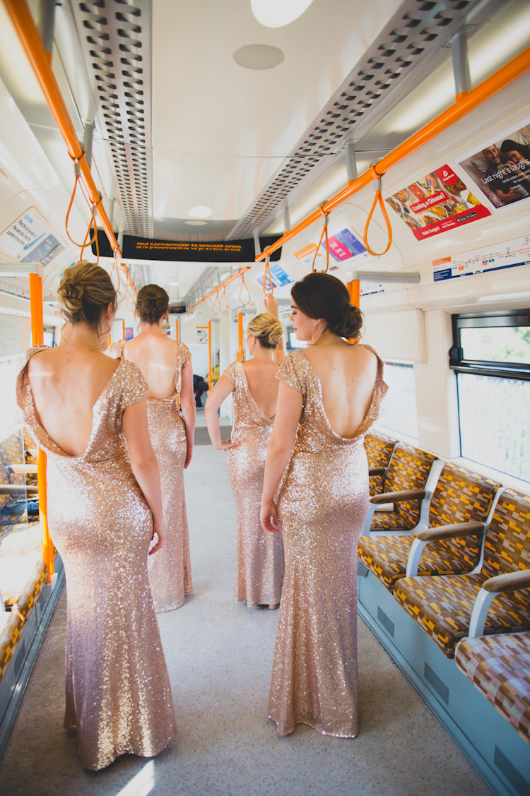 Bridesmaid Dresses Long Botanical Gold Sequin Music Hall Wedding http://sashaweddings.co.uk/