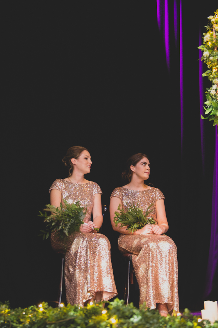 Bridesmaid Dresses Botanical Gold Sequin Music Hall Wedding http://sashaweddings.co.uk/
