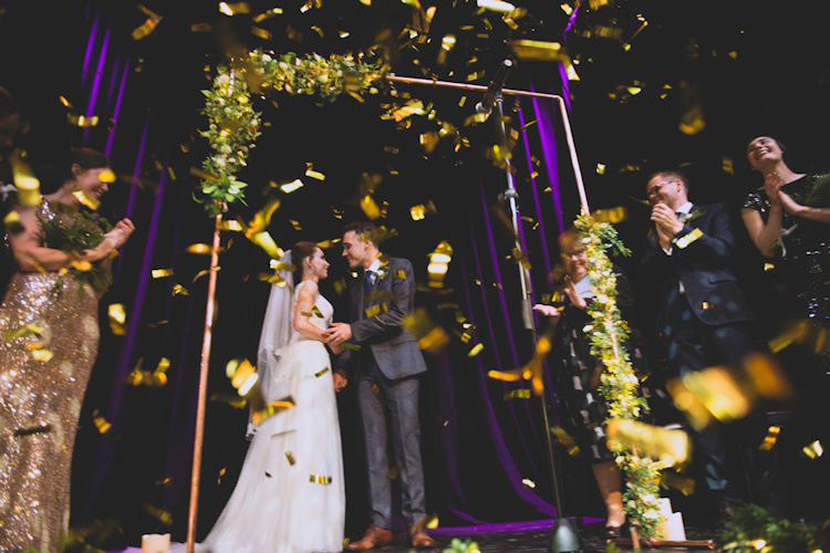 Confetti Botanical Gold Sequin Music Hall Wedding http://sashaweddings.co.uk/