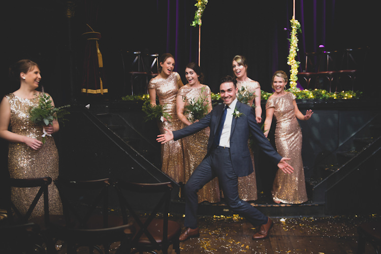 Botanical Gold Sequin Music Hall Wedding http://sashaweddings.co.uk/