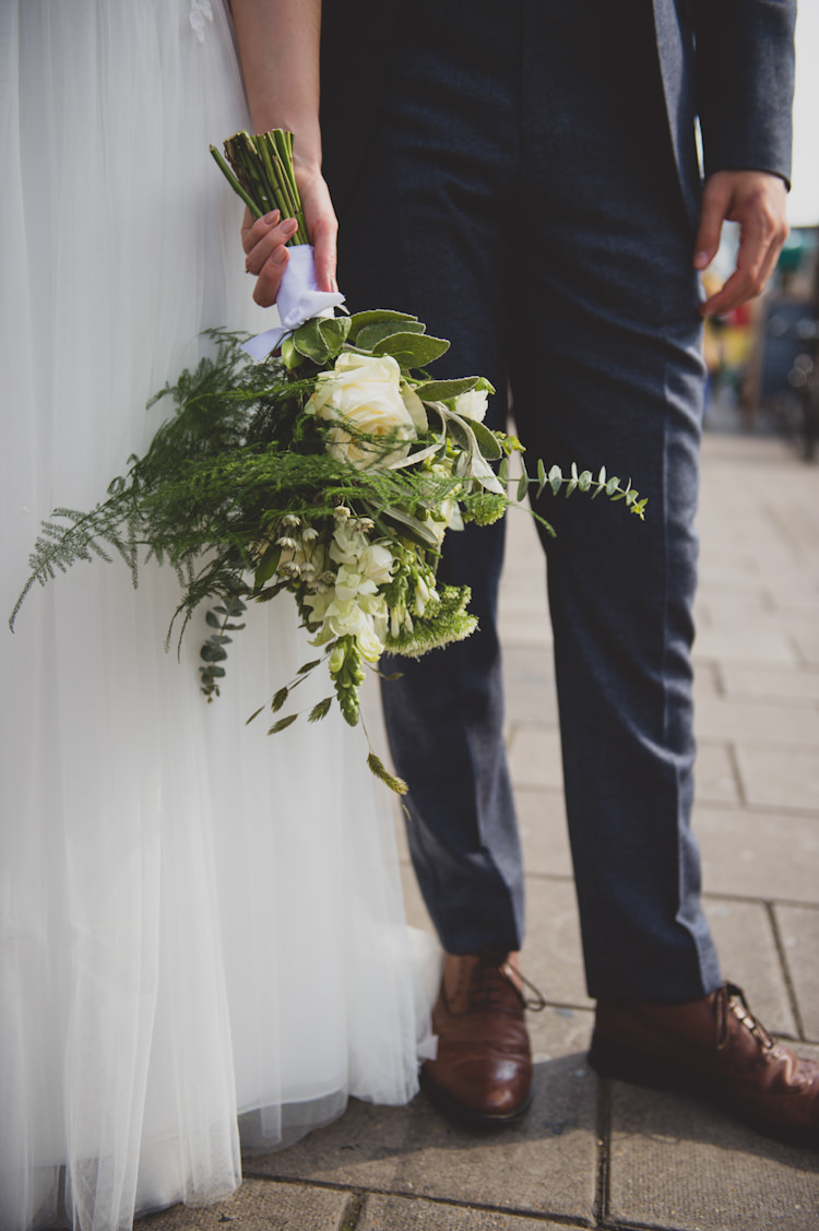 Greenery Foliage Bouquet Flowers Bride Bridal Botanical Gold Sequin Music Hall Wedding http://sashaweddings.co.uk/