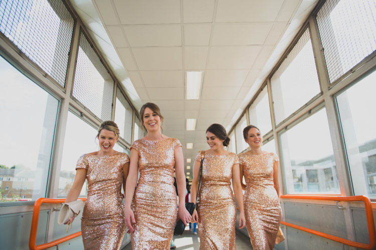 Bridesmaid Dress Botanical Gold Sequin Music Hall Wedding http://sashaweddings.co.uk/