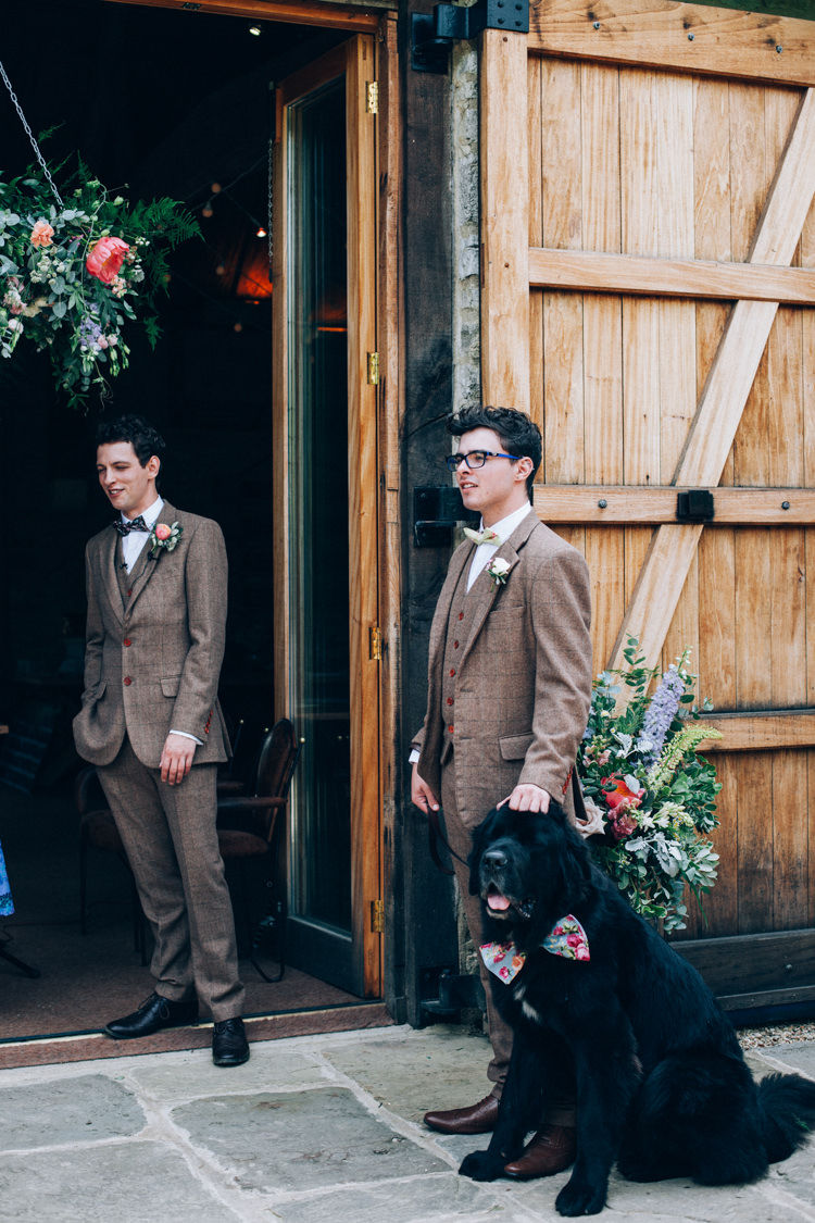 Brown Tweed Suits Bow Tie Groom Groomsmen Dog Flowery Bohemian Secret Garden Wedding https://caseyavenue.co.uk/