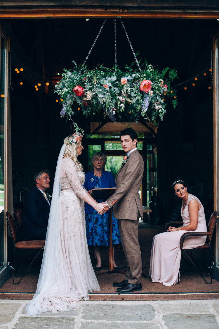 Hanging Flower Hoop Greenery Peony Chandelier Ceremony Backdrop Flowery Bohemian Secret Garden Wedding https://caseyavenue.co.uk/