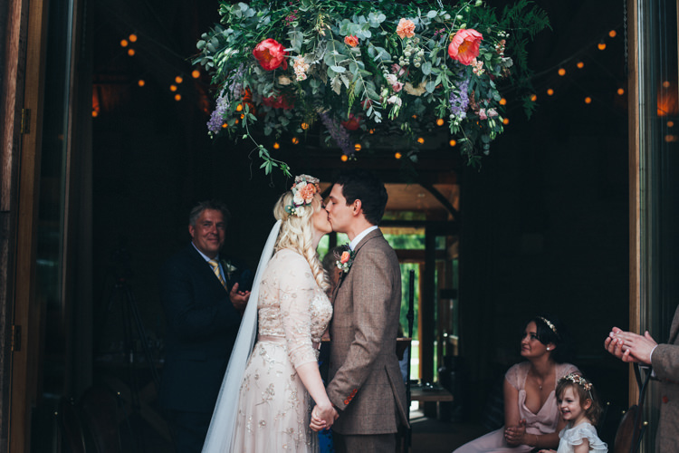 Hanging Flower Hoop Greenery Peony Chandelier Ceremony Backdrop Flowery Bohemian Secret Garden Wedding https://caseyavenue.co.uk/