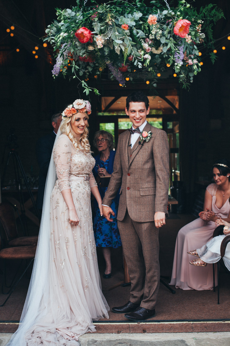 Hanging Flower Hoop Greenery Peony Chandelier Ceremony Backdrop Flowery Bohemian Secret Garden Wedding https://caseyavenue.co.uk/